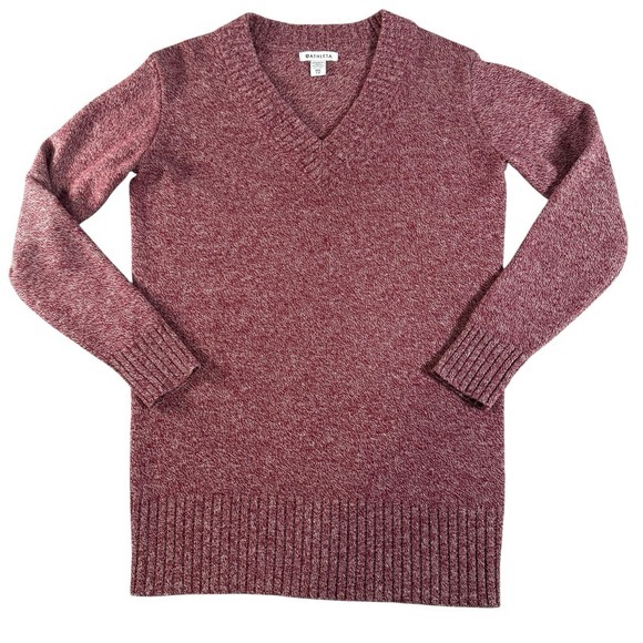 Athleta V-Neck Marbled Knit Sweater XXS Mauve Comfy Classic Casual Stretch - Picture 1 of 9